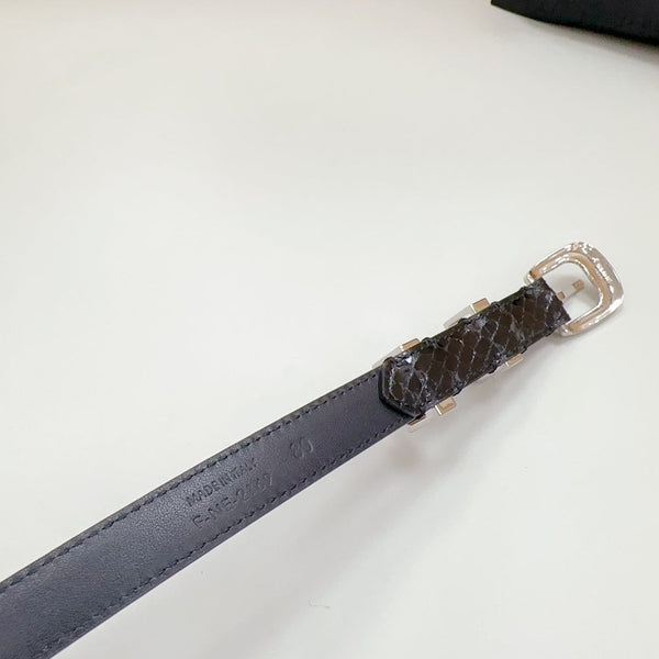 Cintura western piccola da 18 mm in pelle di vitello goffrata nera verniciata