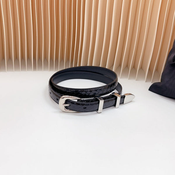 Cintura western piccola da 18 mm in pelle di vitello goffrata nera verniciata