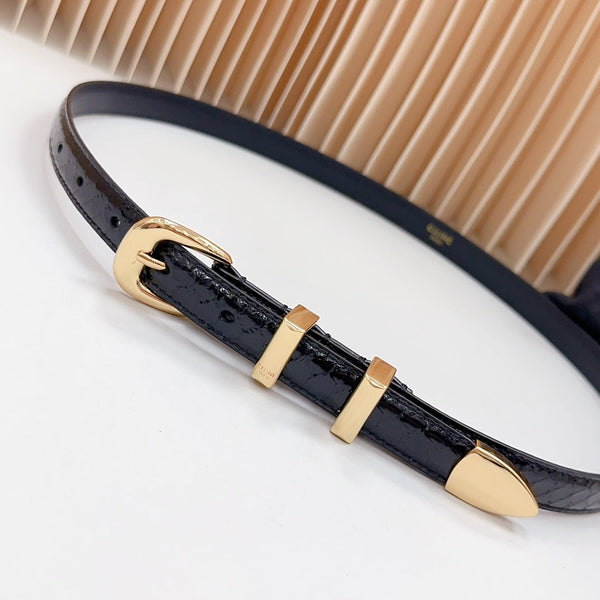 Cintura Western Piccola 18mm Pelle di Vitello Goffrata Nera Ghw