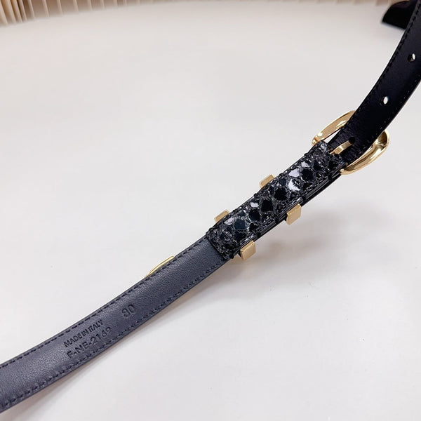 Cintura Western Piccola 18mm Pelle di Vitello Goffrata Nera Ghw