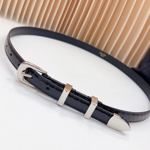 Cintura western piccola da 18 mm in pelle di vitello goffrata nera verniciata