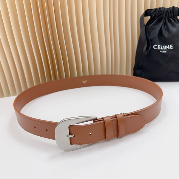 LARGE WESTERN 35 MM BELT BRONZE BROWN CALFSKIN SILVER HARDWARE
