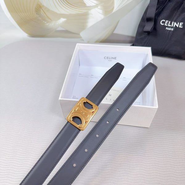 CL MEDIUM 25MM REVERSIBLE FRAMED TRIOMPHE BELT BLACK CALFSKIN GOLD HARDWARE