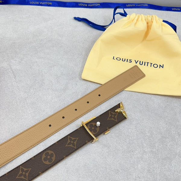 Pretty LV 30mm Reversible Belt Beige Grained Calfskin