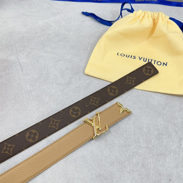 Pretty LV 30mm Reversible Belt Beige Grained Calfskin