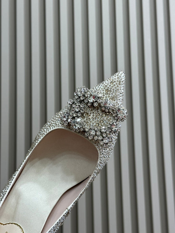 Flower Strass Buckle Pump 85 Crystal White Leather