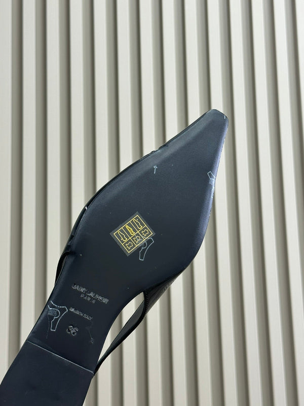 SL BABYLONE SLINGBACK FLAT BLACK POLISHED CALFSKIN