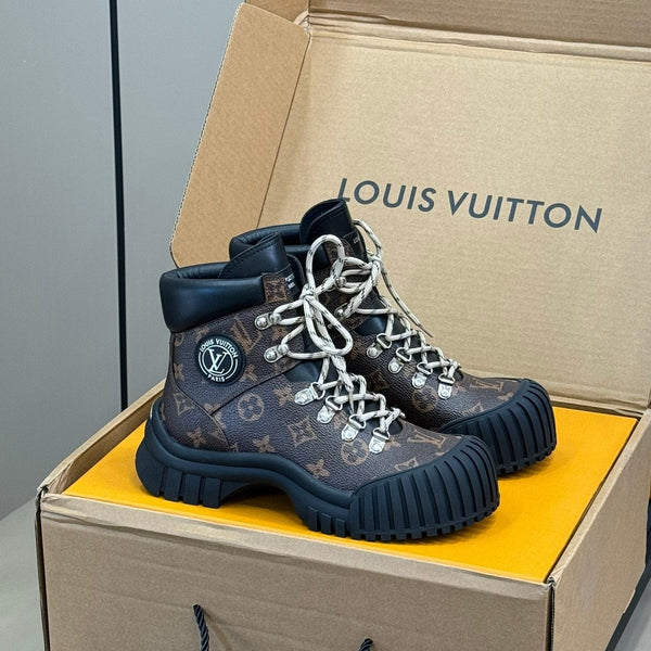 Stivali LV Ruby Flat Ranger in pelle di vitello marrone scuro