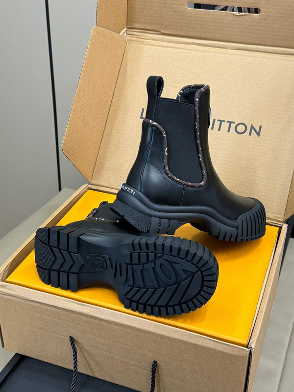 Stivaletto alla caviglia LV Ruby Flat in pelle di vitello nera