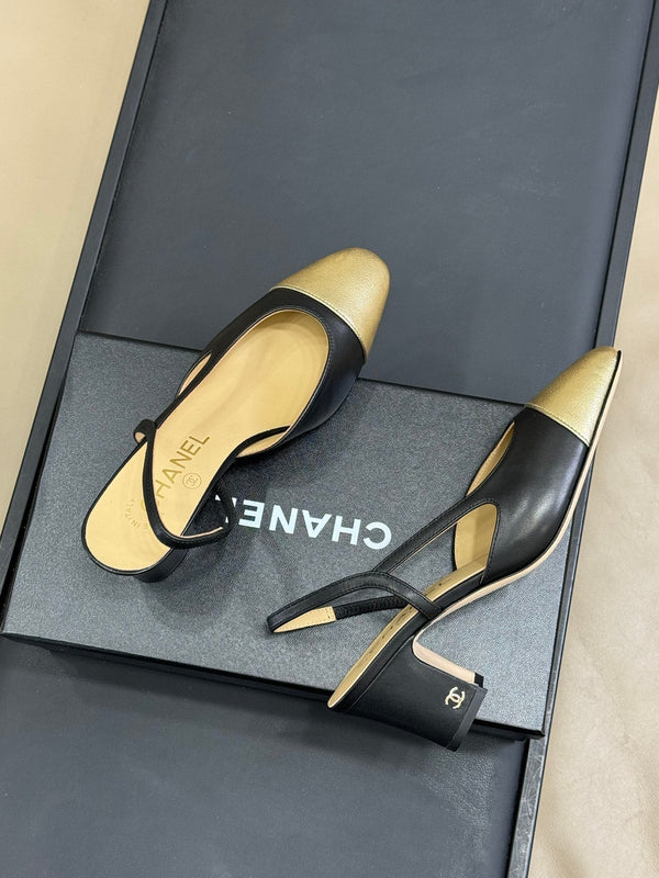 CC Classic Slingback Black Mix Gold Metallic Goatskin 282283