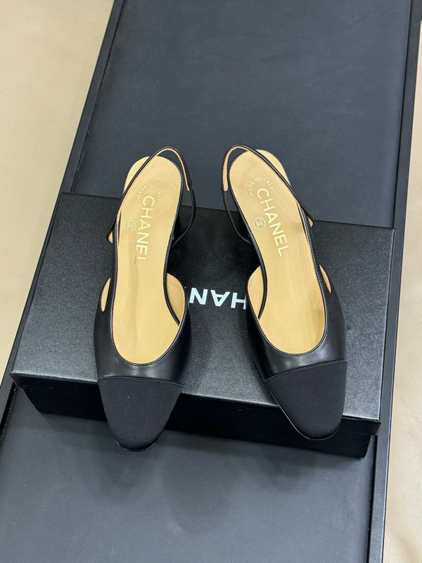 CC Classic Slingback Black Beige Goatskin Black Grosgrain 282286