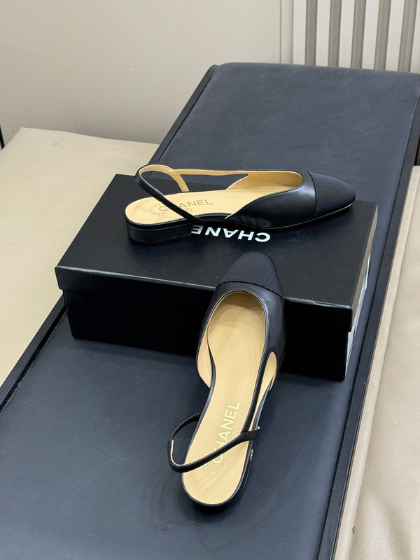 CC Classic Slingback Black Beige Goatskin Black Grosgrain 282286