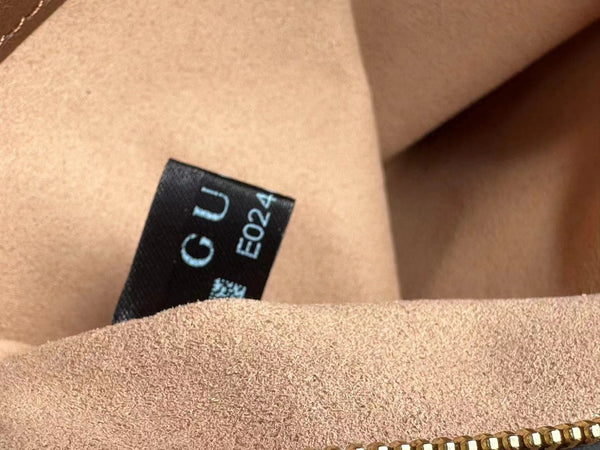 BORSA A TRACOLLA GG PADLOCK 32 IN TELA BEIGE E PELLE DI VITELLO MARRONE