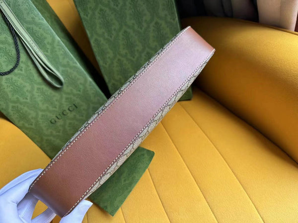 BORSA A TRACOLLA GG PADLOCK 32 IN TELA BEIGE E PELLE DI VITELLO MARRONE