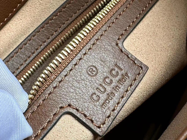 BORSA A TRACOLLA GG PADLOCK 32 IN TELA BEIGE E PELLE DI VITELLO MARRONE