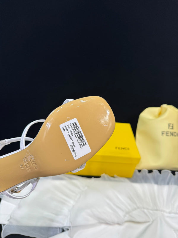 FENDI FFOLD MEDIUM-HEELED 55 MM SANDALS IN WHITE LAMBSKIN WITH GOLD HARDWARE