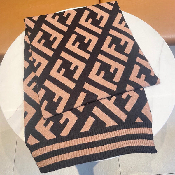 FF 180 SCARF IN BROWN MIX BLACK CASHMERE AND WOOL