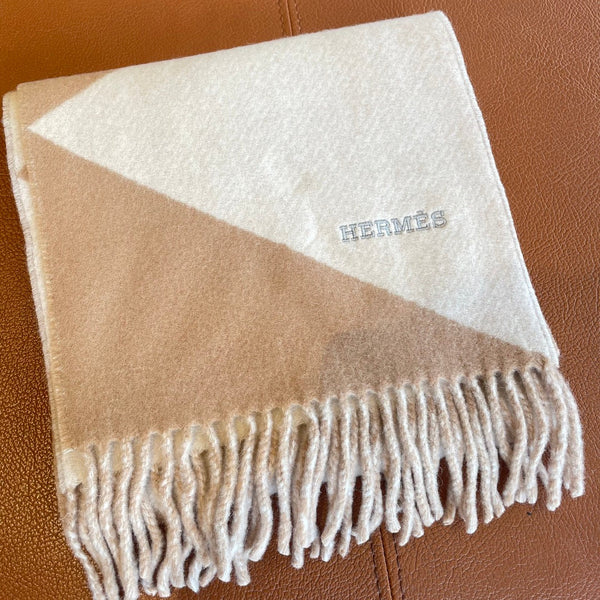 SCARF 150 CM IN LIGHT BROWN MIX WHITE CASHMERE