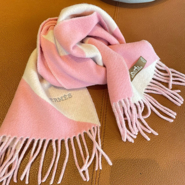 Geometric Scarf 151 CM IN Light Pink Mix White Cashmere