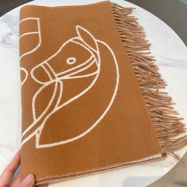 Casaque Entrelacs Equestres Scarf 195 CM Brown Mix White Cashmere