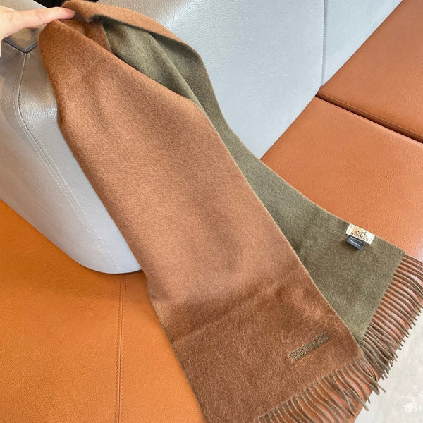 Scarf 180 CM In Brown Mix Light Moss Green Cashmere