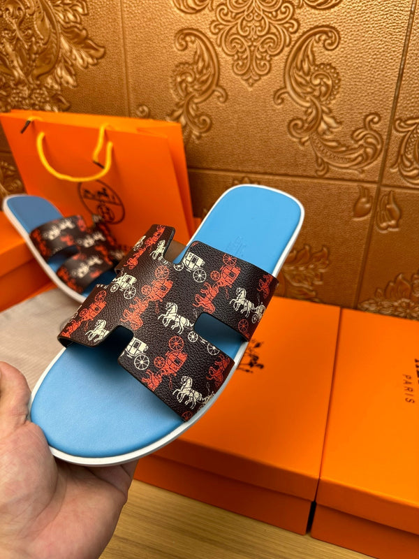 HM IZMIR SANDAL LAPIS AND BLACK CALFSKIN WITH HORSE MOTIF