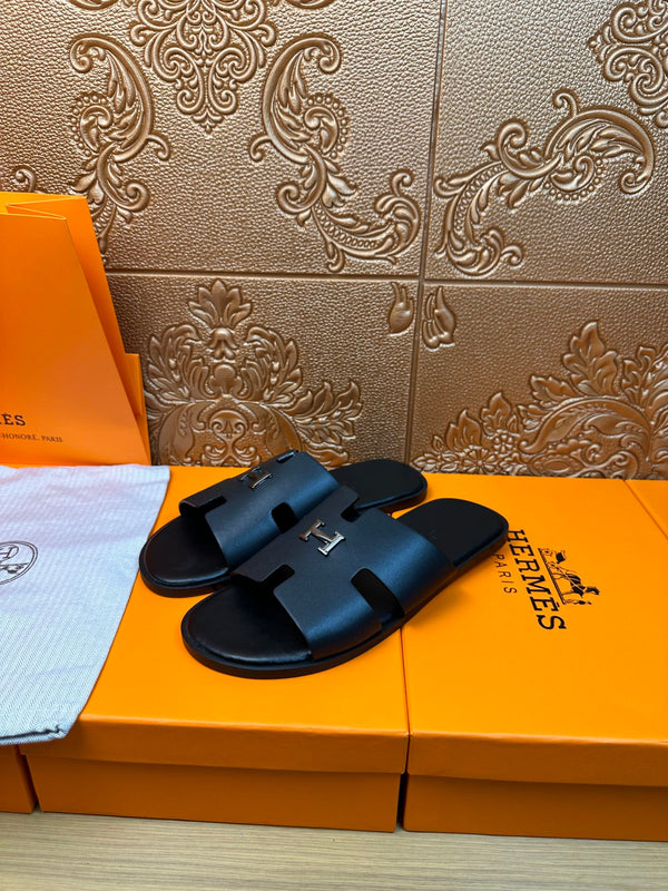 HM IZMIR H-BUCKLE SANDAL BLACK CALFSKIN