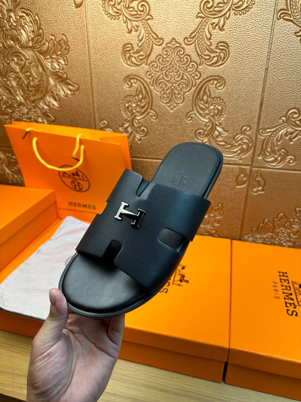 HM IZMIR H-BUCKLE SANDAL BLACK CALFSKIN