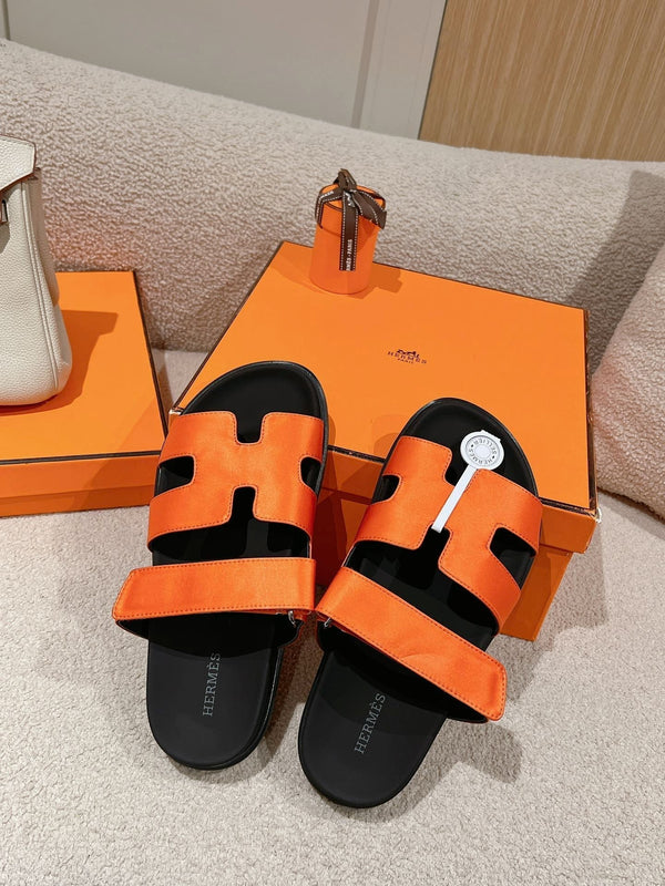 CHYPRE SANDAL BLACK MIX DARK ORANGE CALFSKIN