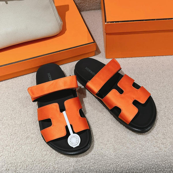 CHYPRE SANDAL BLACK MIX DARK ORANGE CALFSKIN