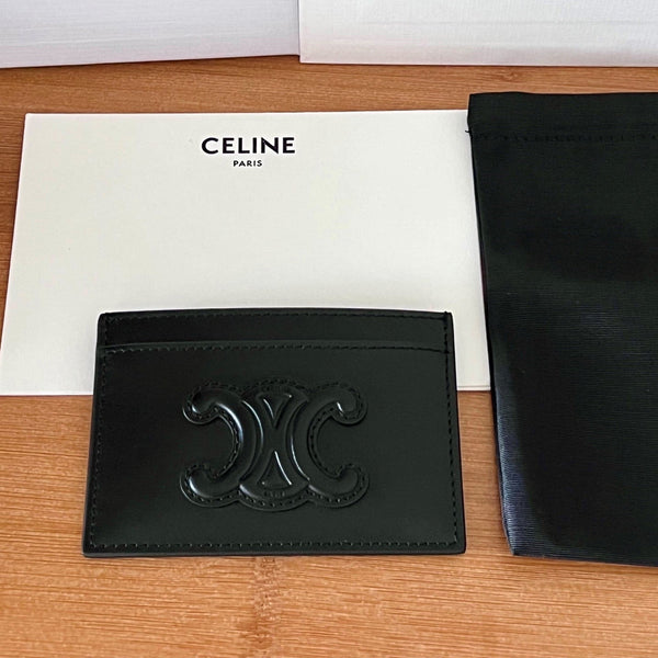TRIOMPHE 10B703 Card Holder Black Cowhide Leather