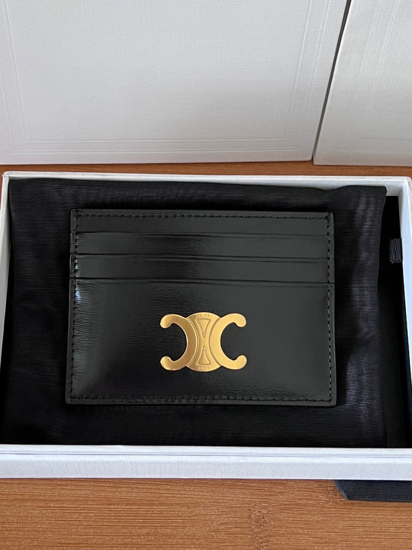TRIOMPHE Card Holder Black Cowhide& Fabric GHW