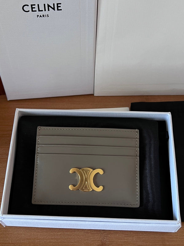 TRIOMPHE Card Holder Grey Cowhide& Fabric GHW