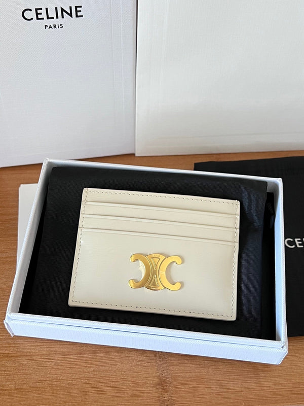 TRIOMPHE Card Holder White Cowhide& Fabric GHW