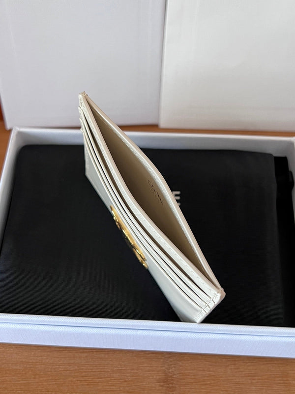 TRIOMPHE Card Holder White Cowhide& Fabric GHW