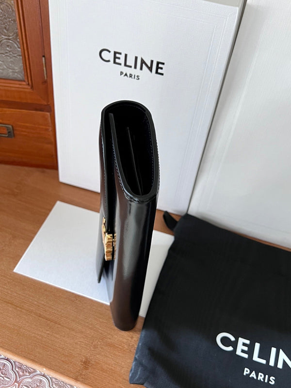 TRIOMPHE Flap Wallet Card Holder 19cm Black Shiny Cafskin