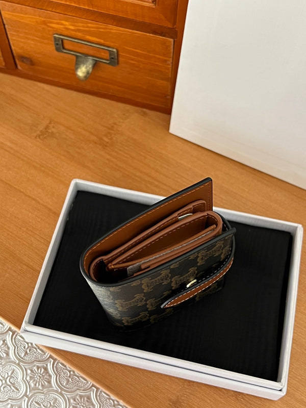 TRIOMPHE 10M262 Compact Trifold Wallet Tan Cowhile