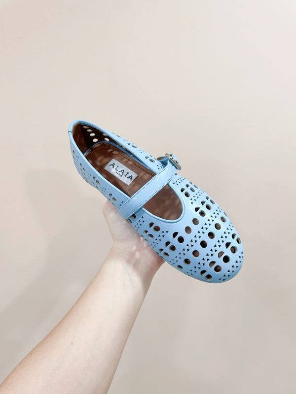 ALAIA HOLLOW BALLET FLAT IN SKY BLUE LAMBSKIN