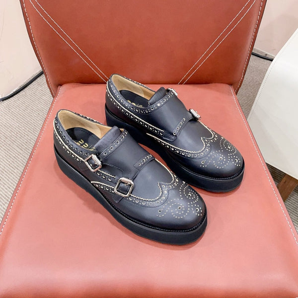 Miu-Church's Loafers Black With White Border Nubuck Leather