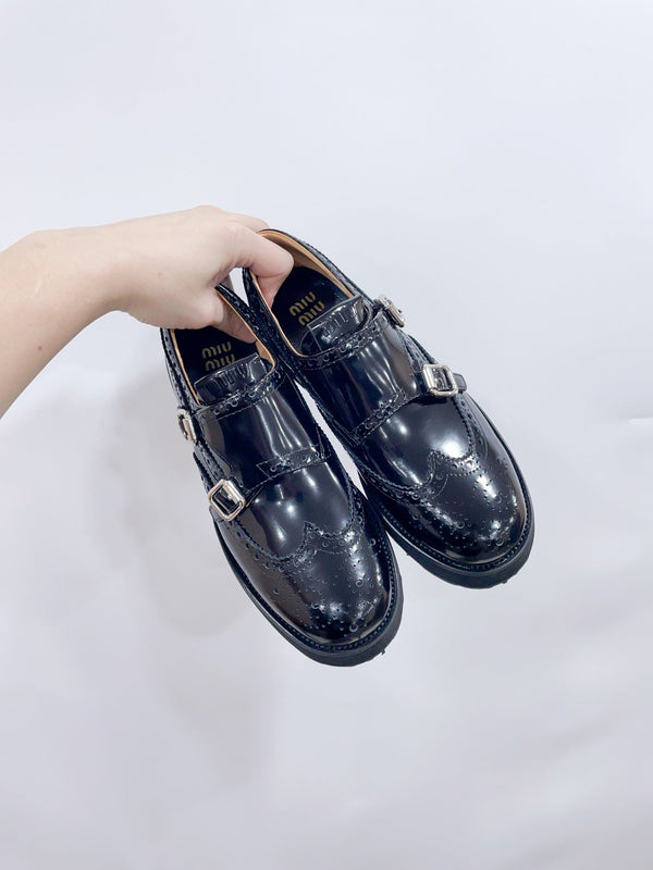 Miu-Church's Loafers Black Glossy Nubuck Leather