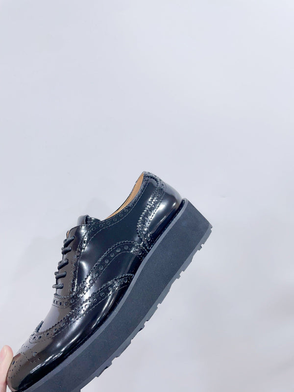 Miu-Church's Lace-Ups Black Glossy Nubuck Leather