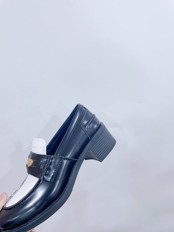 Miu Loafers Black And White cowhide