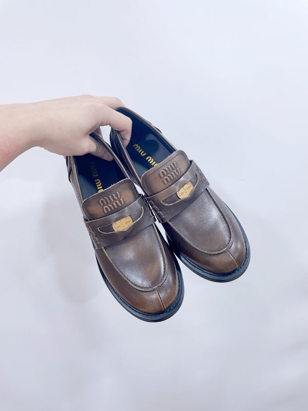Miu Loafers Chocolate Brown Cowhide