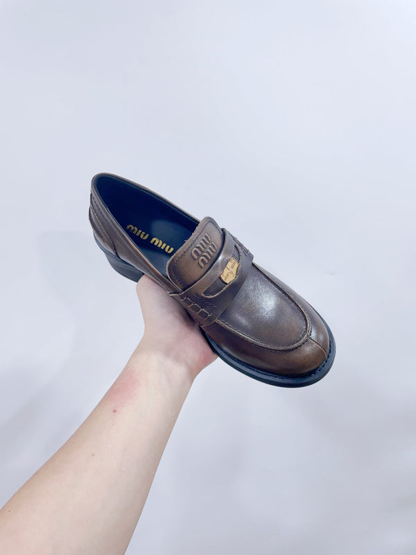Miu Loafers Chocolate Brown Cowhide