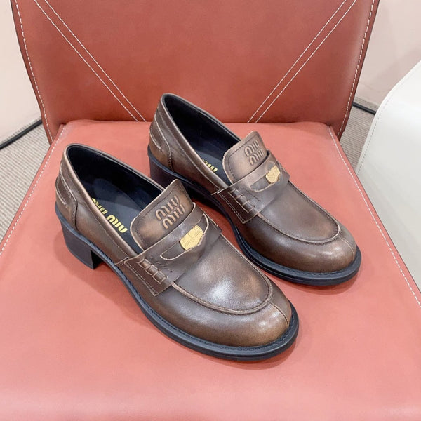 Miu Loafers Chocolate Brown Cowhide