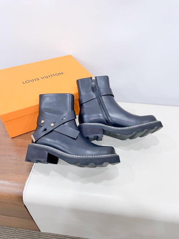 Stivaletto LV Beaubourg in pelle di vitello nera liscia