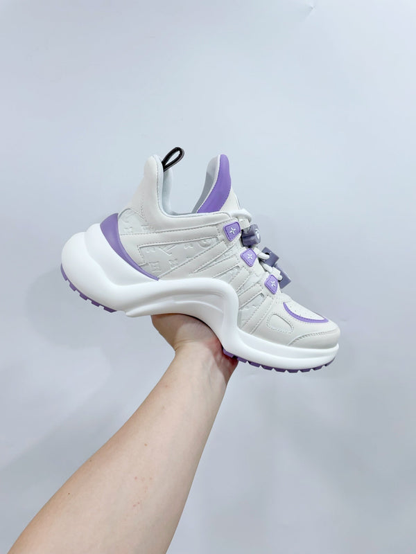 LV Archlight Sports Shoes White With Purple Border Calfskin