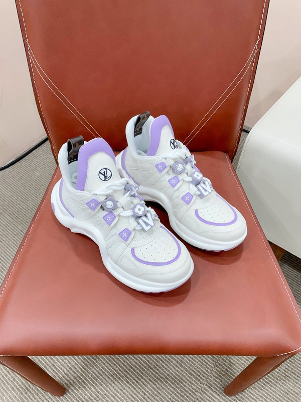 LV Archlight Sports Shoes White With Purple Border Calfskin
