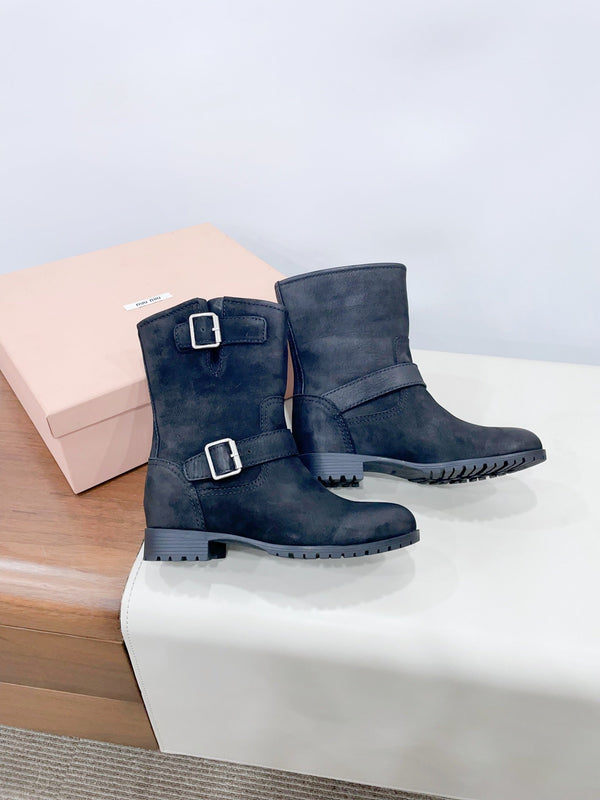 Miu Short Boots Black Calfskin