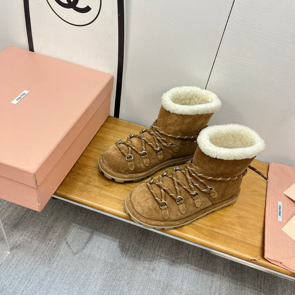 Miu Ankle Boots Brown Stone Yellow Suede